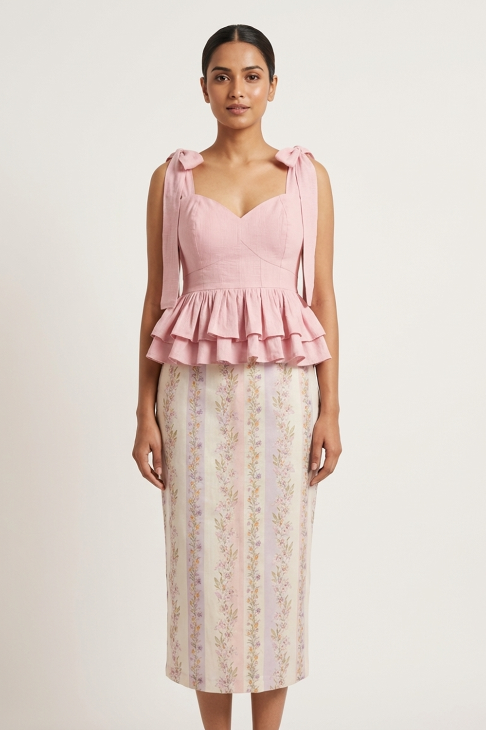 HANA PEPLUM TOP AND SAGE MIDI SKIRT