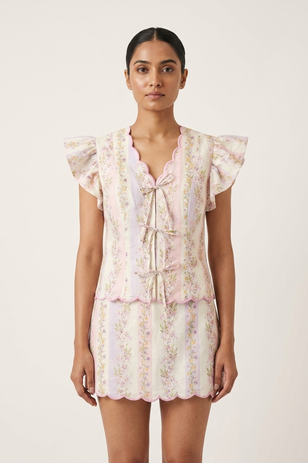 SAGE SCALLOPED SHIRT & SAGE SHORT SKIRT